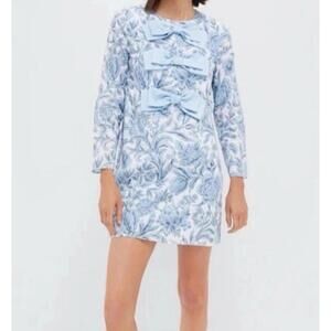 Chic Blue Floral Mini Dress with Bow Details